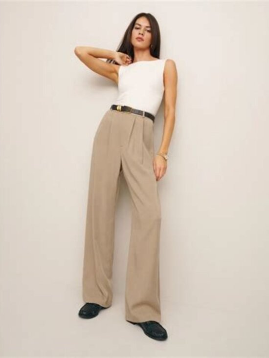 Reformation Pants - Reformation Khaki Mason Wide Leg Pants